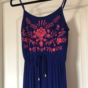 Navy blue embroidered maxi dress